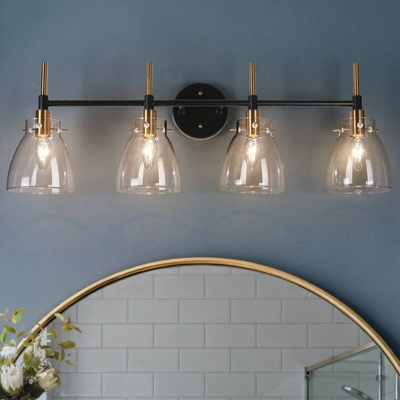 Black Gold 4-Light Modern Vanity Lights Bathroom Light Fixture with Clear Glass