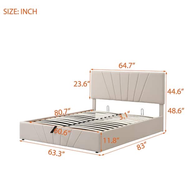 Queen Size Upholstered Solid Wood Platform Bed with Hydraulic Hidden ...