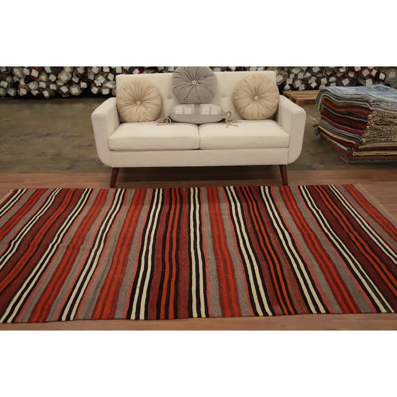 Hand Woven Oriental 100% Wool Carpet Southwestern Geometric Multi-Colored Kilim Area Rug - 9' 3'' X 5' 3''