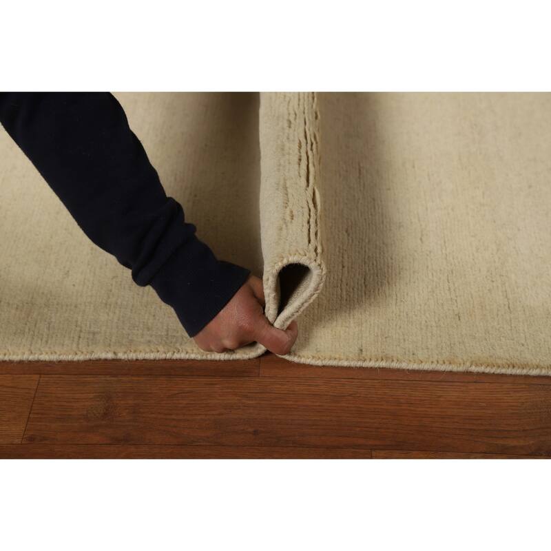 Gabbeh Modern Foyer Rug Handmade Beige Solid Wool Carpet - 2'7"x 4'0"