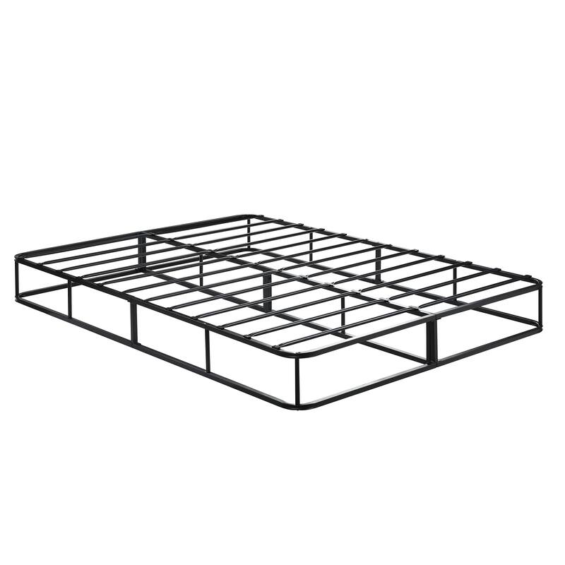 Black Metal Frame Eastern King Mattress Foundation with Textured Fabric Cover