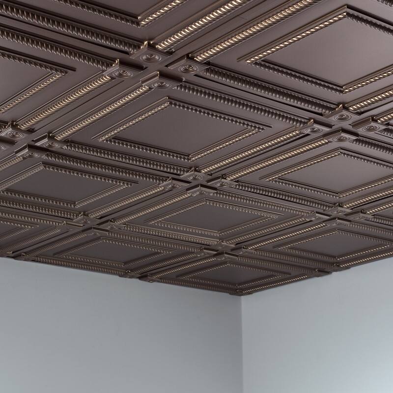 FASÄDE Coffer Decorative Vinyl 2ft x 2ft Lay in Ceiling Panel in Argent Bronze (5 Pack)