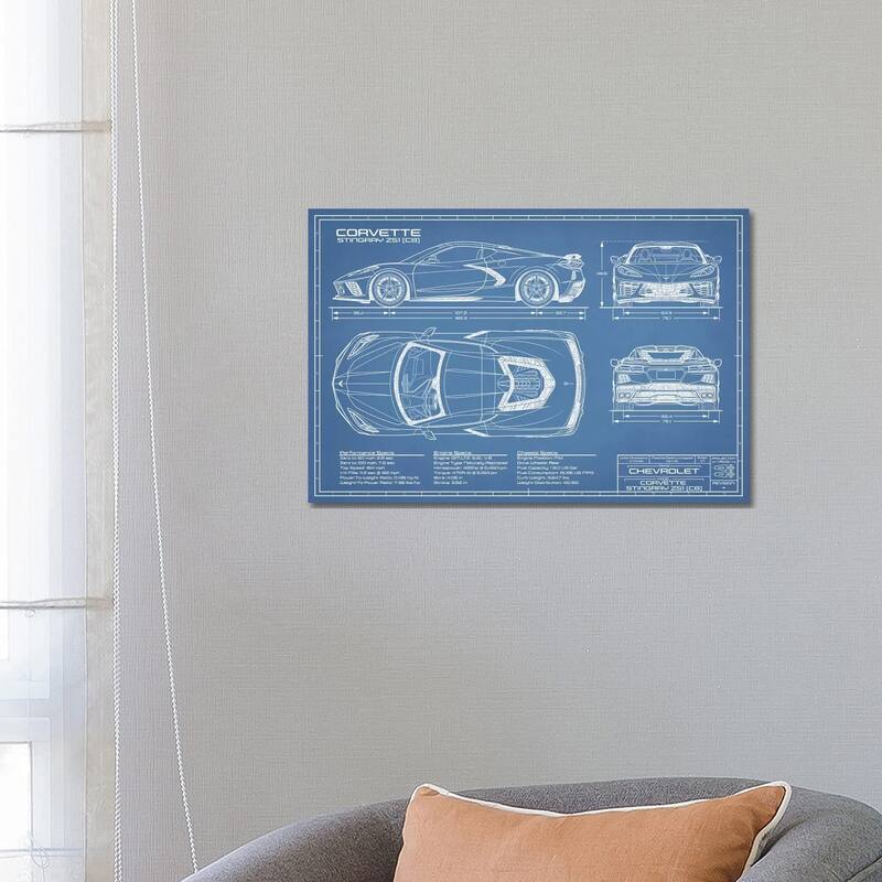 iCanvas "Corvette (C8) Stingray Blueprint" by Action Blueprints Canvas Print - 18x26x1.5