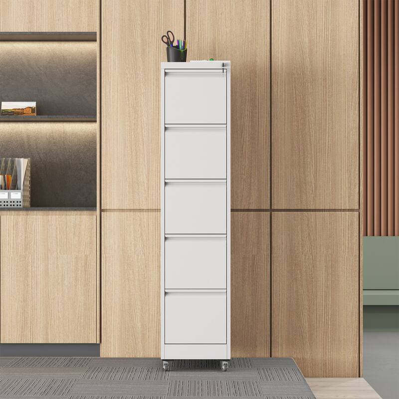 Modern 5-Drawer Vertical Filing Cabinet, Heavy-Duty Storage Unit with Lock and Adjustable Hanging Rod, for Home Office