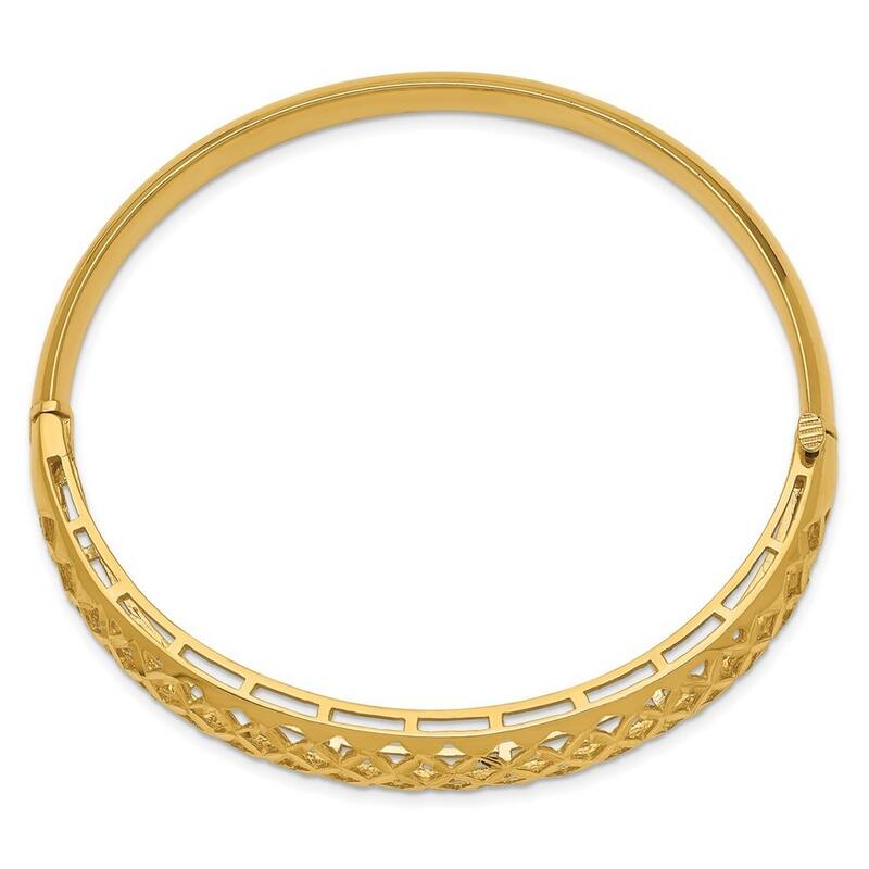 Curata 14k Yellow Gold 12.5mm Graduated Fancy Weave Hinged Bangle Bracelet