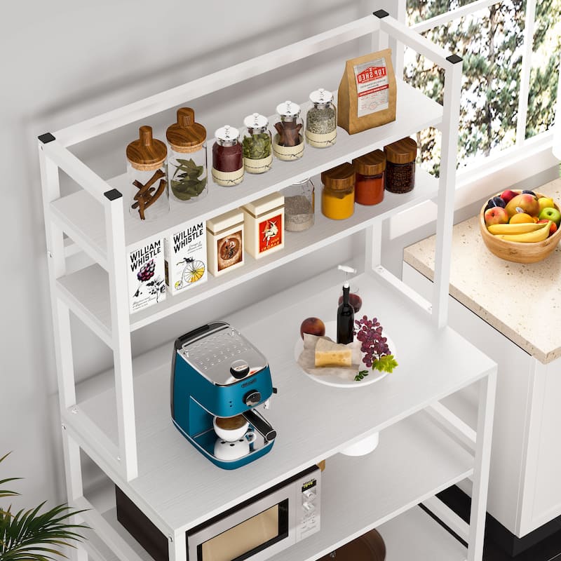 Brown/ Black 5-Tier Industrial Kitchen Bakers Rack Microwave Stand with Hutch,White Modern Kitchen Utility Storage Shelf