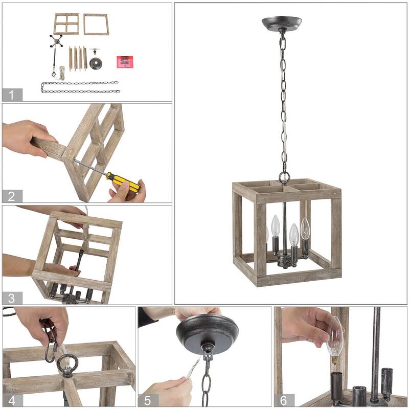 Loby Rustic Wood Kitchen Island Pendants Cage Geometric Ceiling Lighting Compatible for Edison LED Bulbs - Grey - D11" x H12"