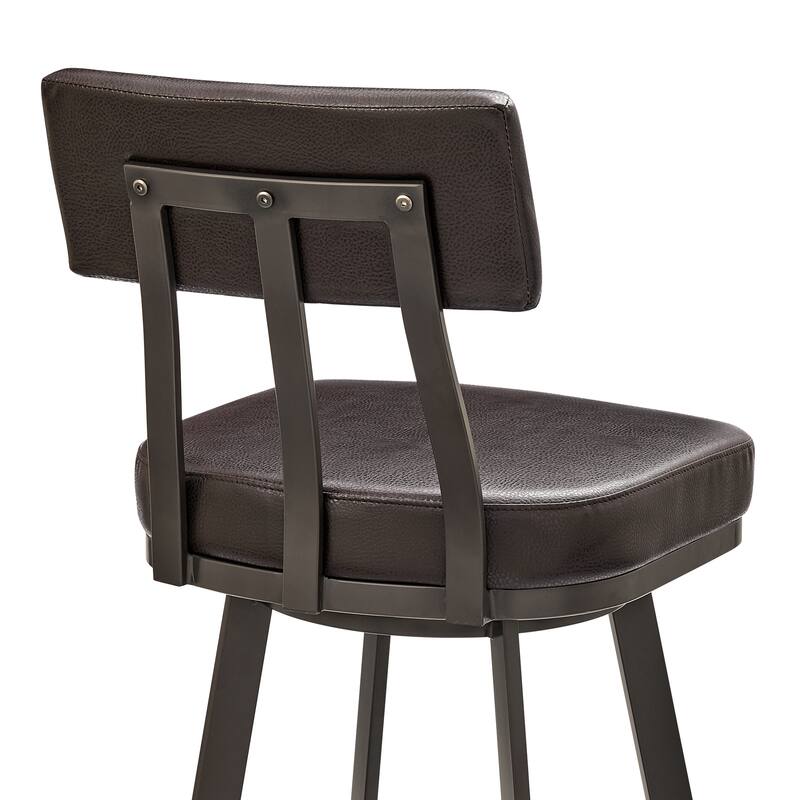 Bejnamin Swivel Bar Stool in Brown Metal with Brown Faux Leather