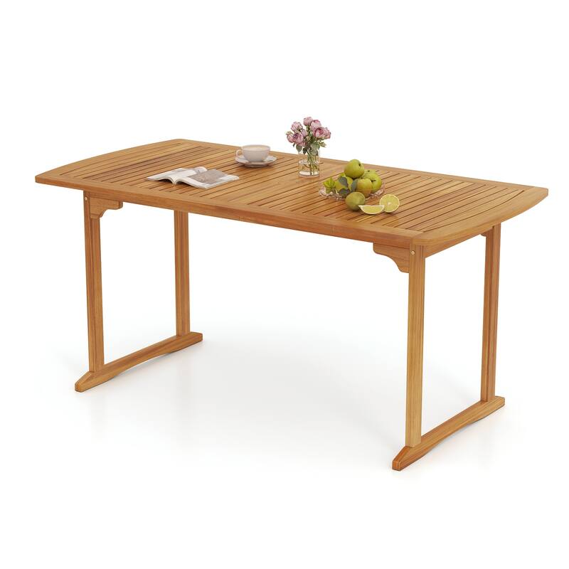 63 Inch Acacia Wood Patio Outdoor Dining Table with Slatted Top Perfect for 6 Seats - 63" x 32" x 30"