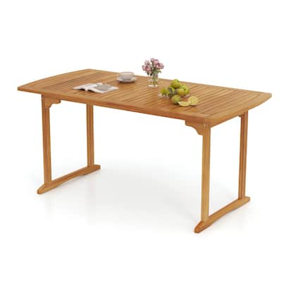 63 Inch Acacia Wood Patio Outdoor Dining Table with Slatted Top Perfect for 6 Seats - 63" x 32" x 30"