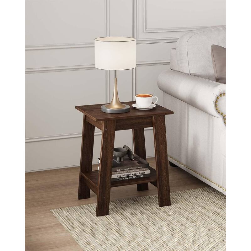 Farmhouse End Table, Narrow Side Table with 2 Tier Storage Shelf, for Bedroom, Entryway, Living room - Walnut