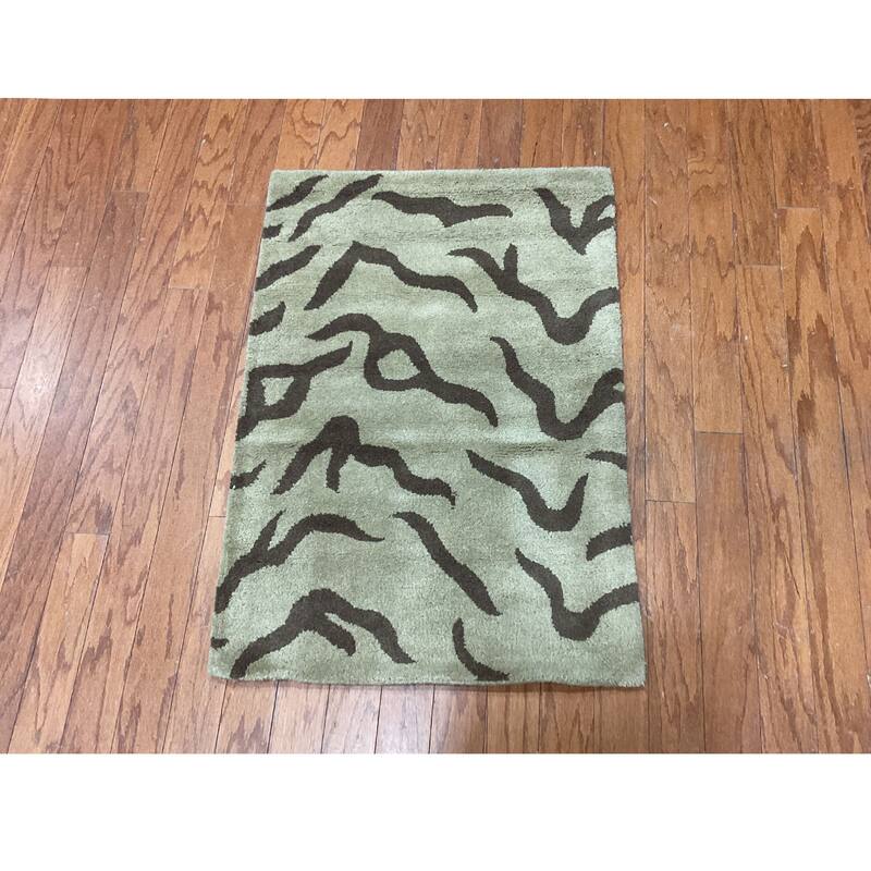 HERAT ORIENTAL Handmade Tibetan Brown Zebra Wool Rug Collection - 2' x 3' - Beige/Brown