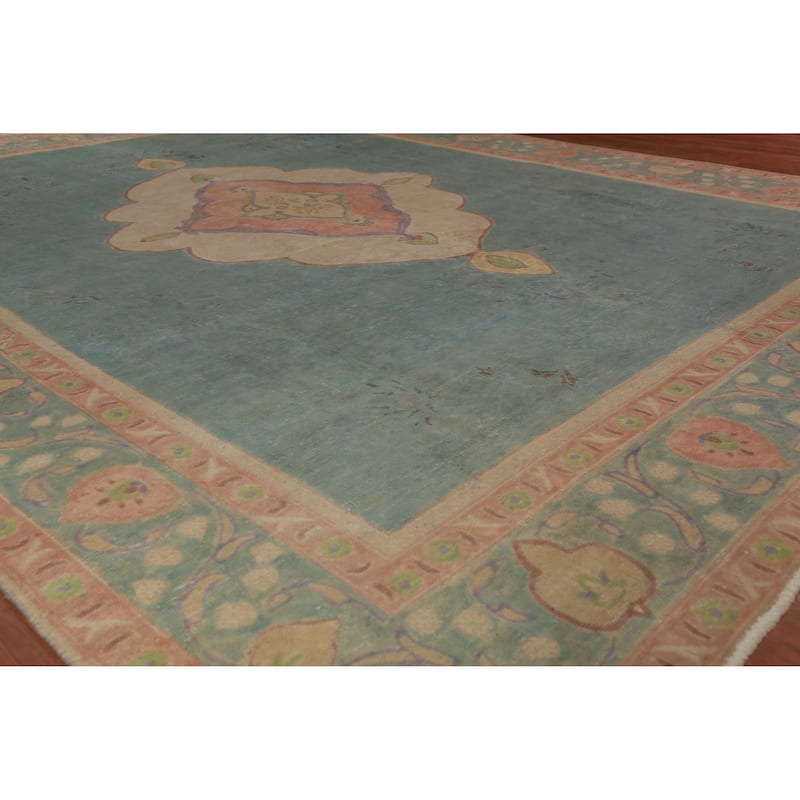 Blue Tabriz Persian Vintage Rug Oriental Handmade Wool Carpet - 9'8" x 12'9"