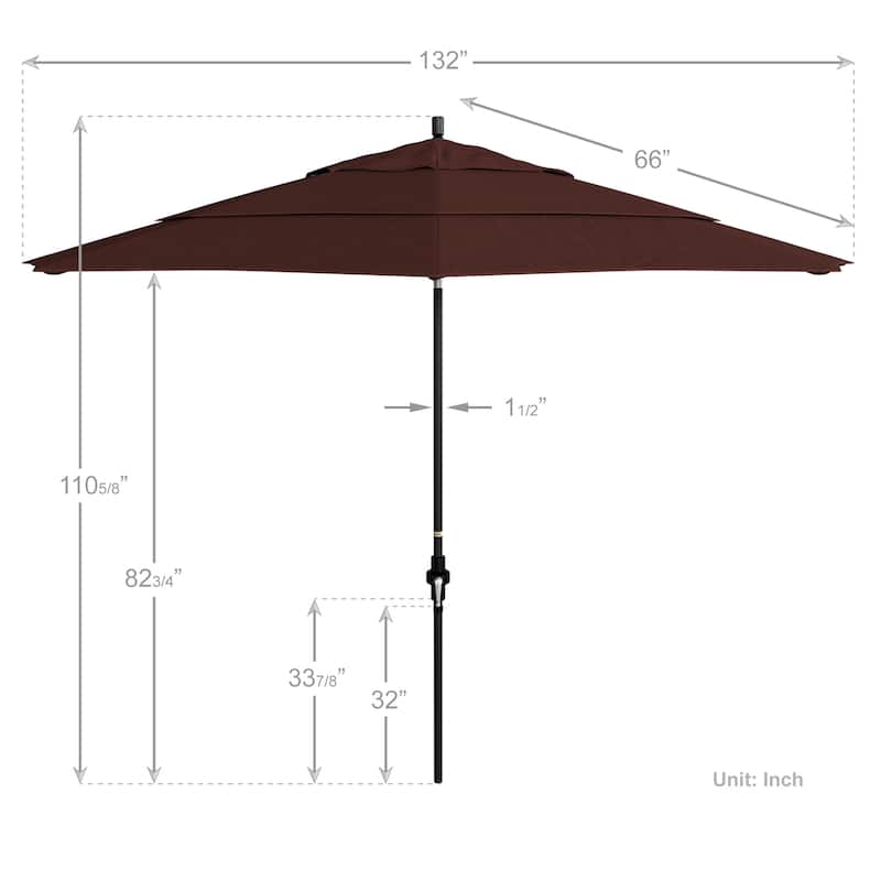 California Umbrella 11' Rd. Alum/Fiberglass Rib Market Umb,Crank Lift/Collar Tilt, Dbl Wind Vent, Black Finish, Olefin Fabric