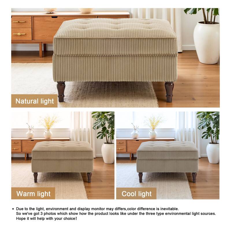 31.78" W Oversized Square Upholstered Storage Ottoman with Wooden Tray