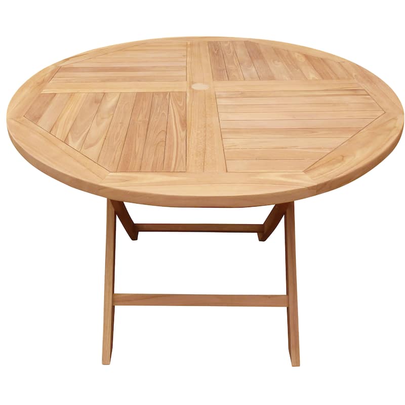 Seven Seas Teak 5 Piece Teak Wood Las Palmas Patio Dining Set, 47" Round Folding Table with 4 Folding Arm Chairs