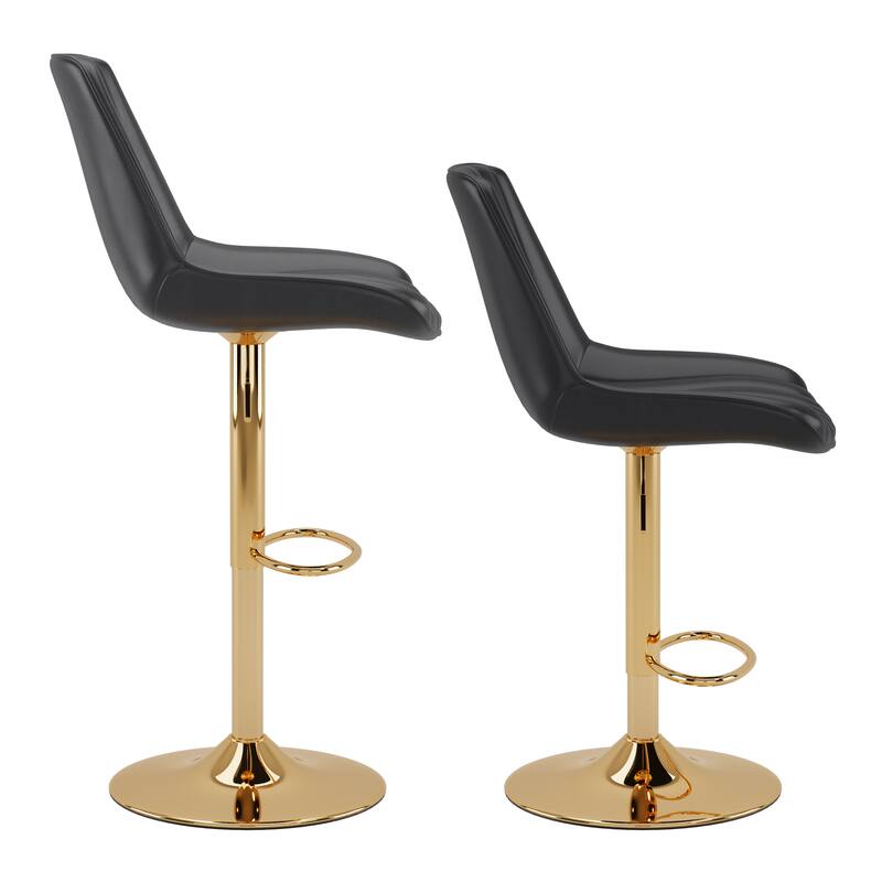 Set of 2 Arwen Gold Base Adjustable Bar Stools with Swivel Seat
