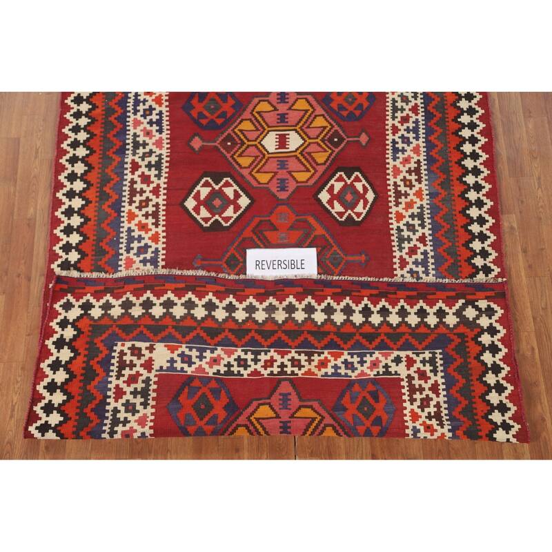 Red Kilim Qashqai Persian Area Rug Flatweave Wool Carpet - 5'4" x 7'11"