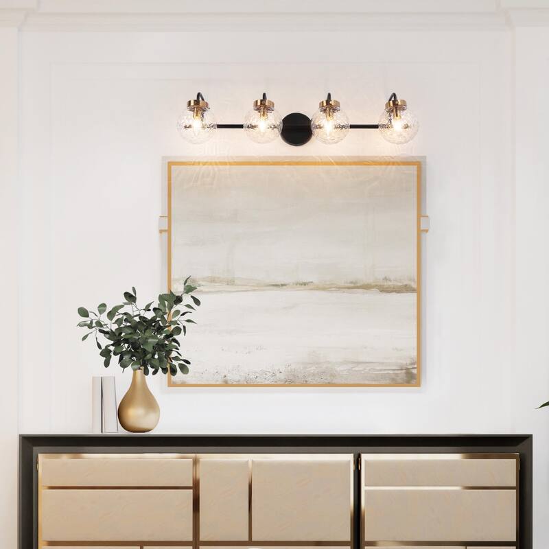 Mid-Century Modern Black Gold 2/4-Light Bathroom Vanity Light Glass Wall Sconce