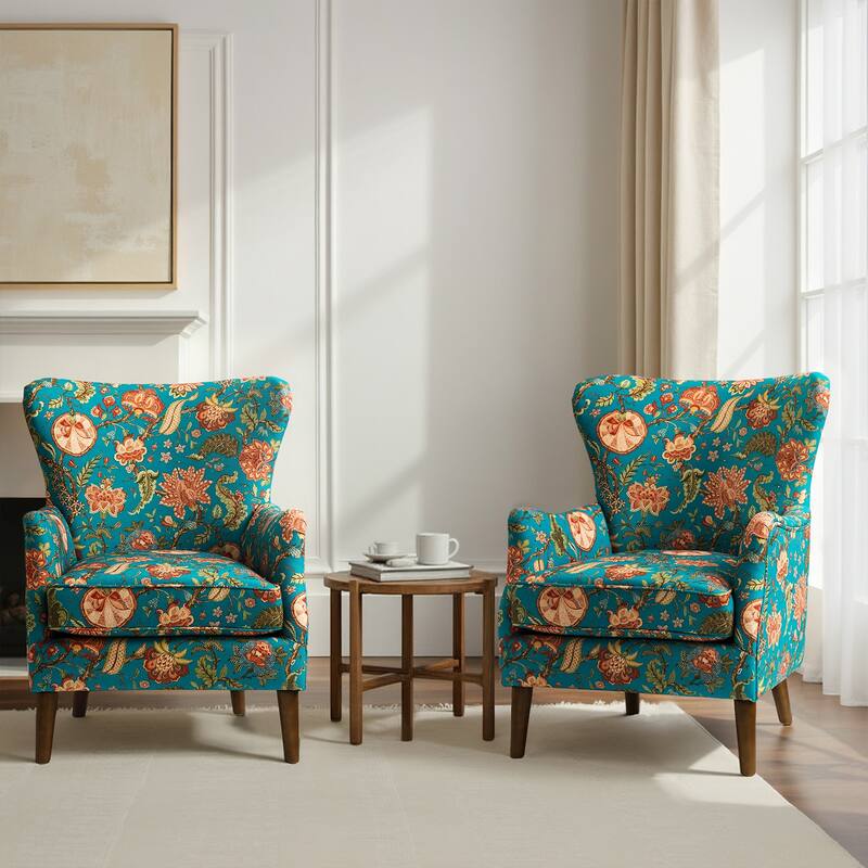 Nikolaus Traditional Comfy Living Room Armchair with Solid Wood Legs and Thick Seat Cushion Set of 2 by HULALA HOME
