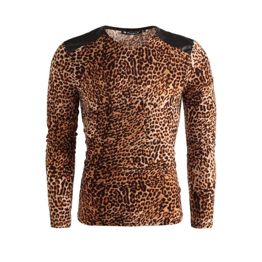 Shop Unique Bargains Mens V Neckline Leopard Prints Fit Top Shirt Overstock 19892900