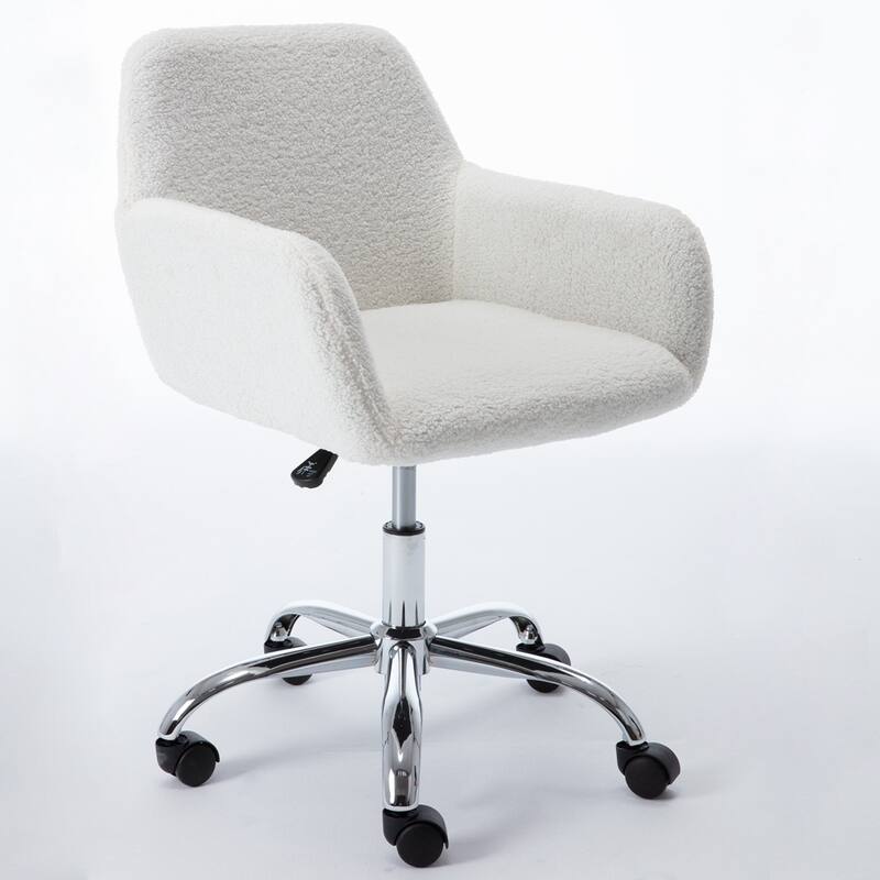 Faux Fur Home Office Chair,Fluffy Fuzzy Comfortable Makeup Vanity Chair ,Swivel Desk Chair Height Adjustable Dressing Chair - White