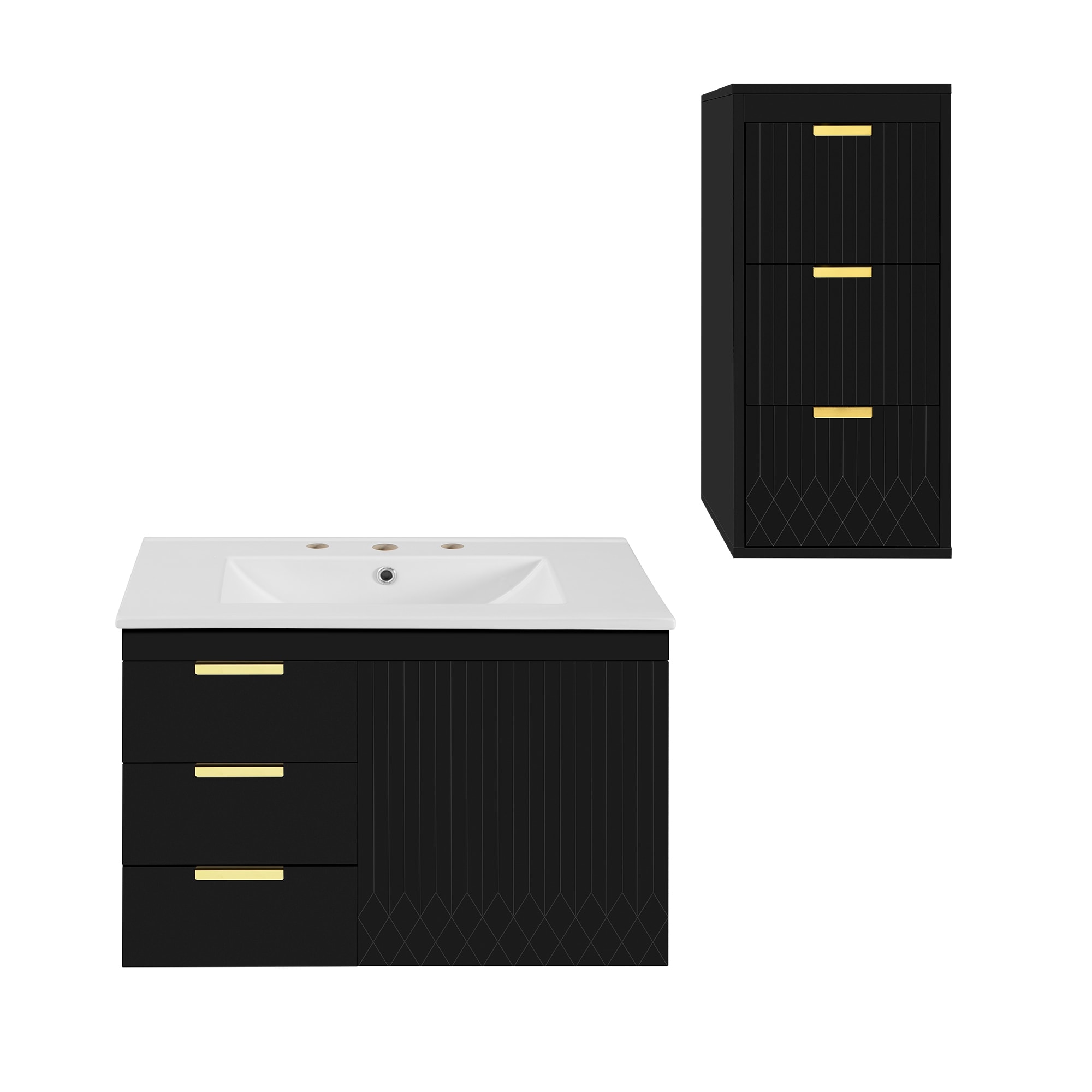 30" Wall Mounted Bathroom Sink Vanity with Side Cabinet Combo, Floating Bathroom Storage Cabinet w/Soft-Closing Door and Drawers