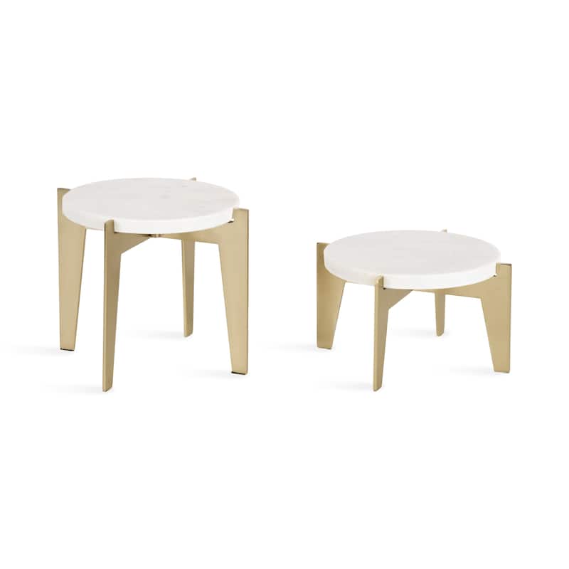 Kate and Laurel Icelyn Round Plant Stand Set - 2 Piece - White/Gold