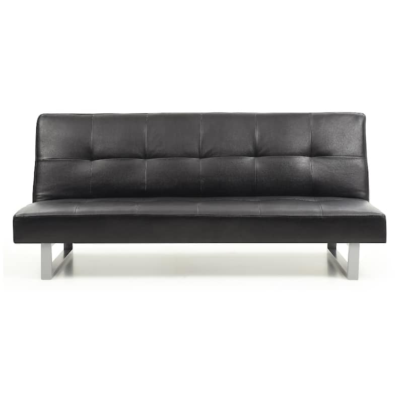 Tufted Faux Leather Straight Armless Sofa - 70" - Black