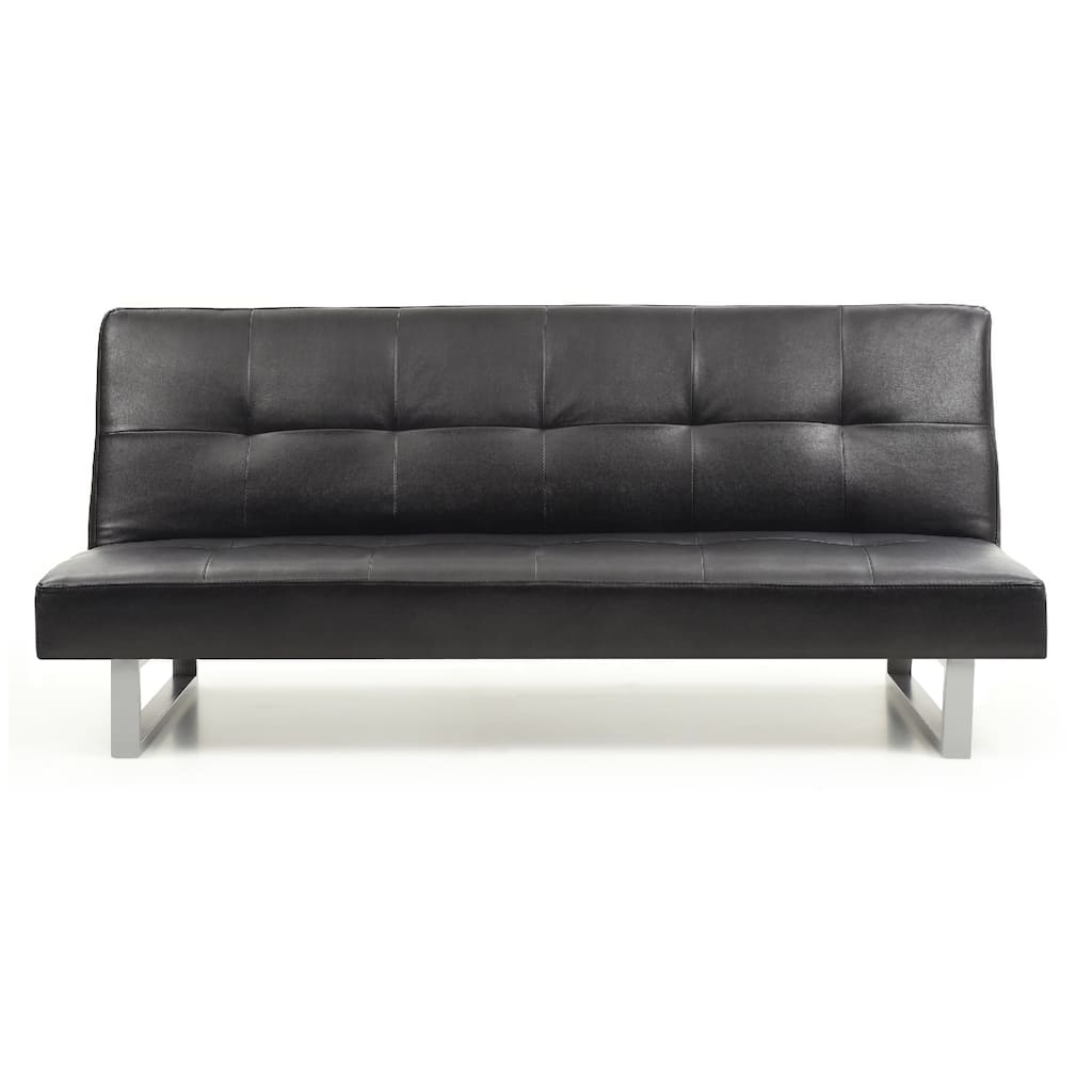 Tufted Faux Leather Straight Armless Sofa - 70" - Black