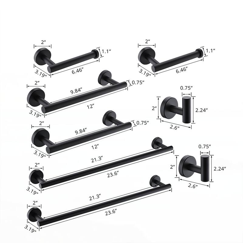 8-Pieces Matte Black Bathroom Accessories Set
