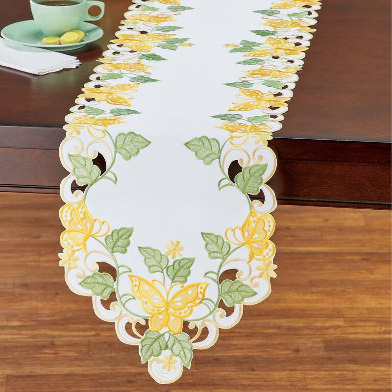 Embroidered Butterfly Leaf Table Linens - Runner