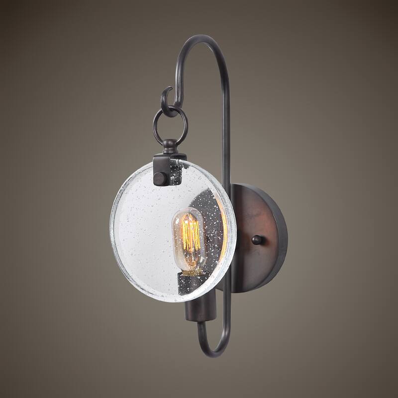 Round Glass Metal Wall Sconce - 17" - Bronze Finish