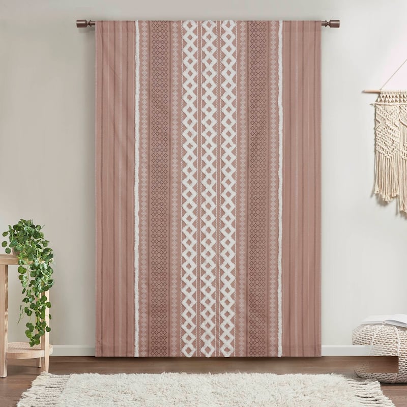 INK+IVY Imani Cotton Printed Single Curtain Panel with Chenille Stripe and Lining