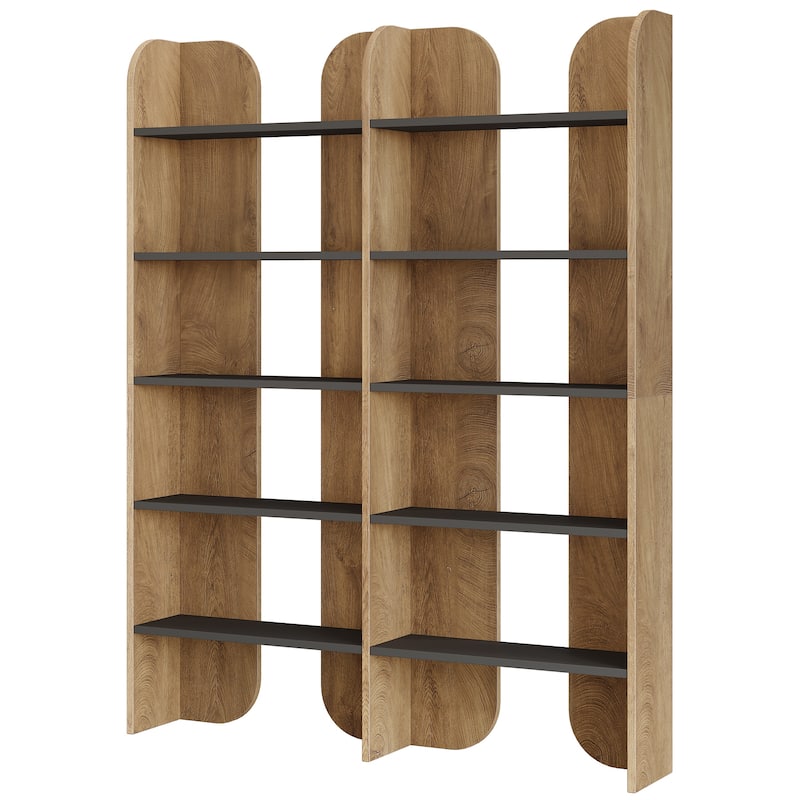 70.87" 5-Tier Double Wide Bookshelf, Open Shelves Tall Floor Standing Bookcase Storage Accent Shelf
