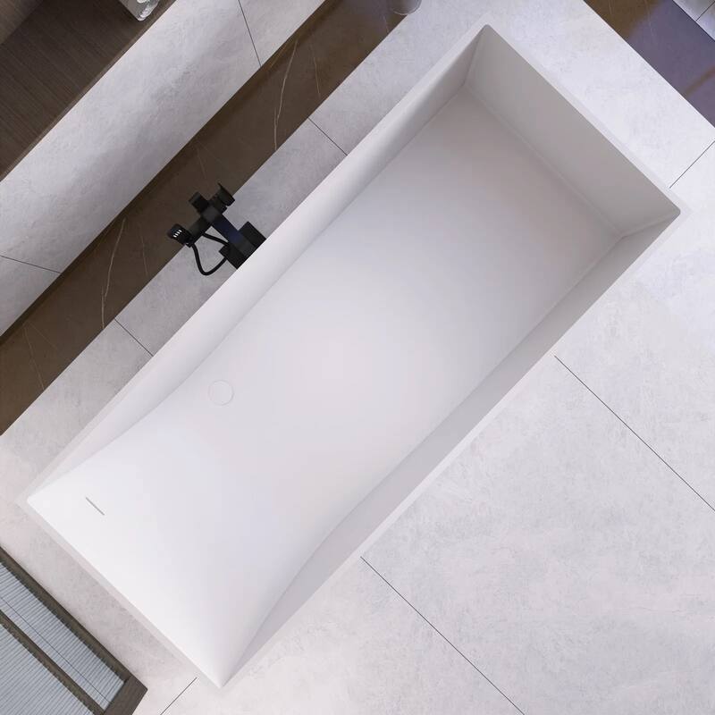 67 Inch Solid Surface Freestanding Soaking Bathtub in Matte White