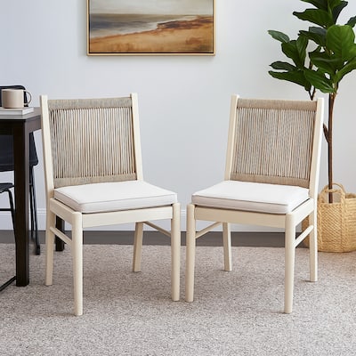 Orry Dining Side Chair Set of 2, Sand Brown Roped Back, Acacia Wood