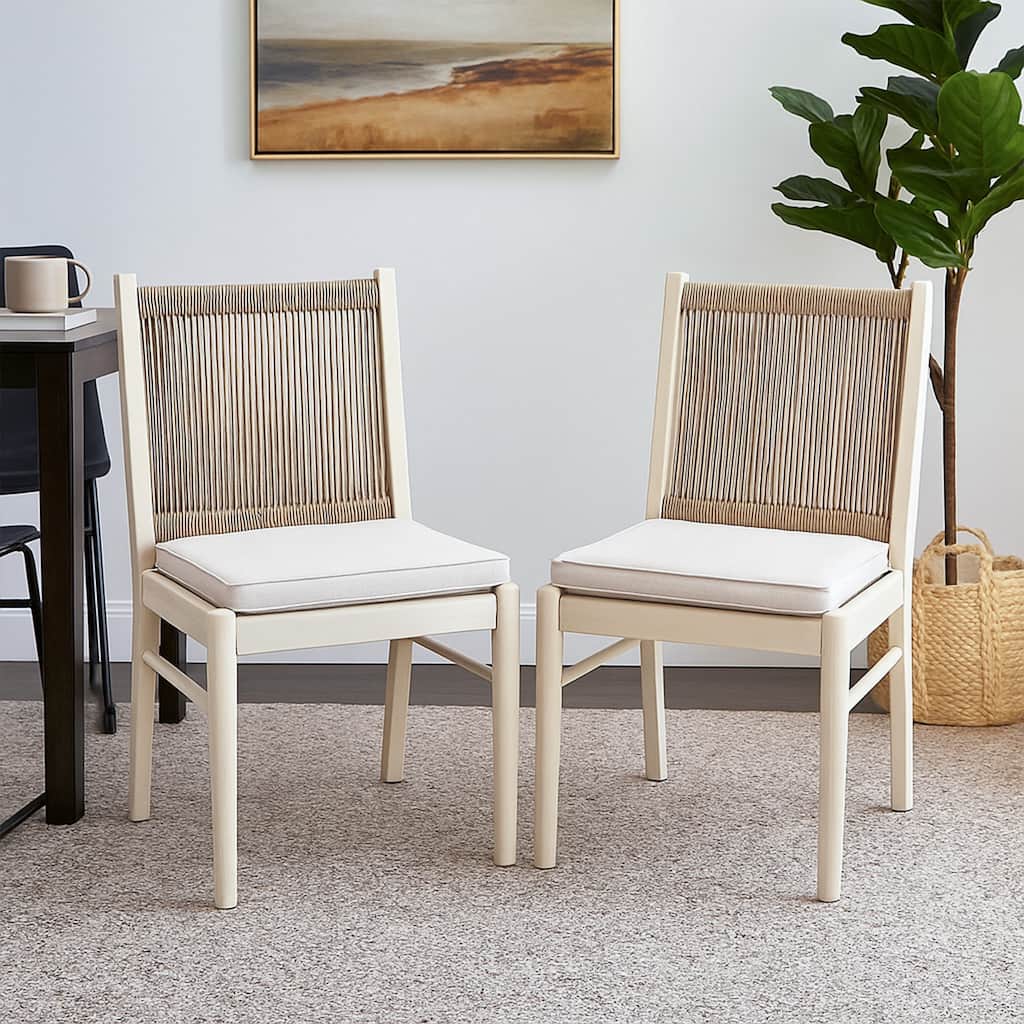 Orry Dining Side Chair Set of 2, Sand Brown Roped Back, Acacia Wood