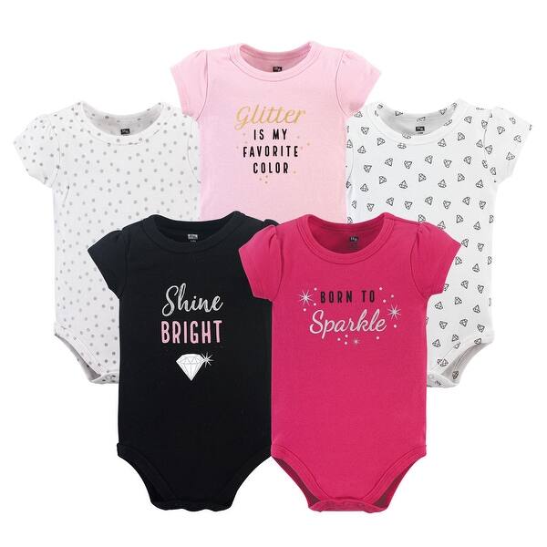 slide 1 of 1, Hudson Baby Infant Girl Cotton Bodysuits 5pk, Sparkle 0-3 Months - Sparkle