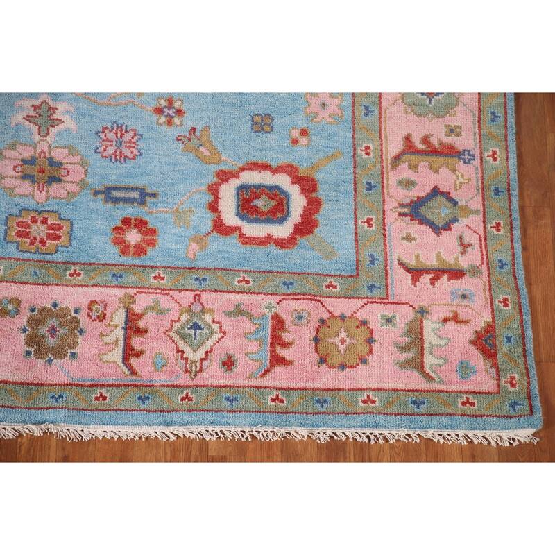 Light Blue Oushak Area Rug Hand-Knotted Transitional Wool Carpet - 7'9"x 9'9"