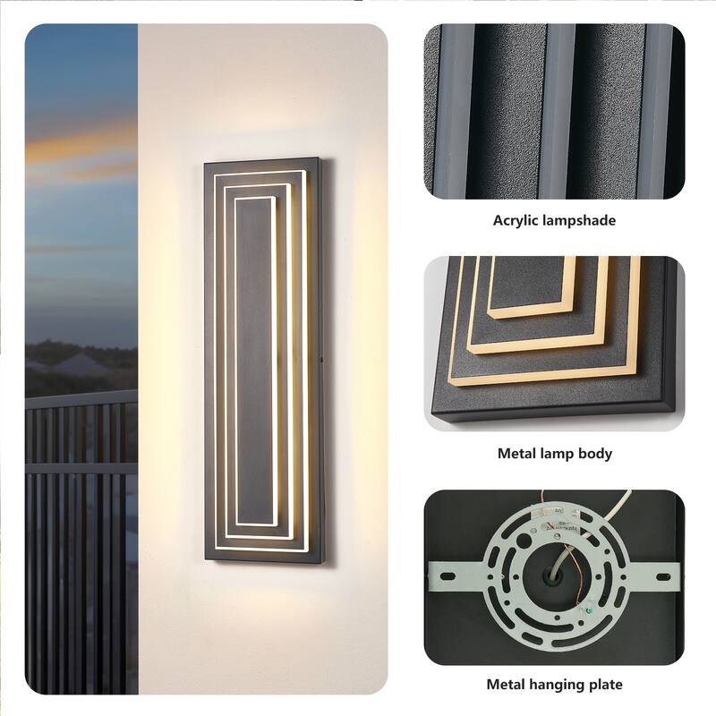 23.6 in Modern Long Outdoor Wall Lights Exterior Lights for House,LED Outdoor Wall Large Front Porch Light Fixture - Black