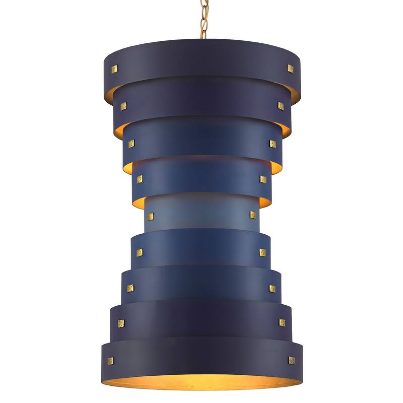 Currey & Company Graduation Small Chandelier - 35"h x 20"dia - 35"h x 20"dia - Blue/Contemporary Gold Leaf/New Gold Leaf