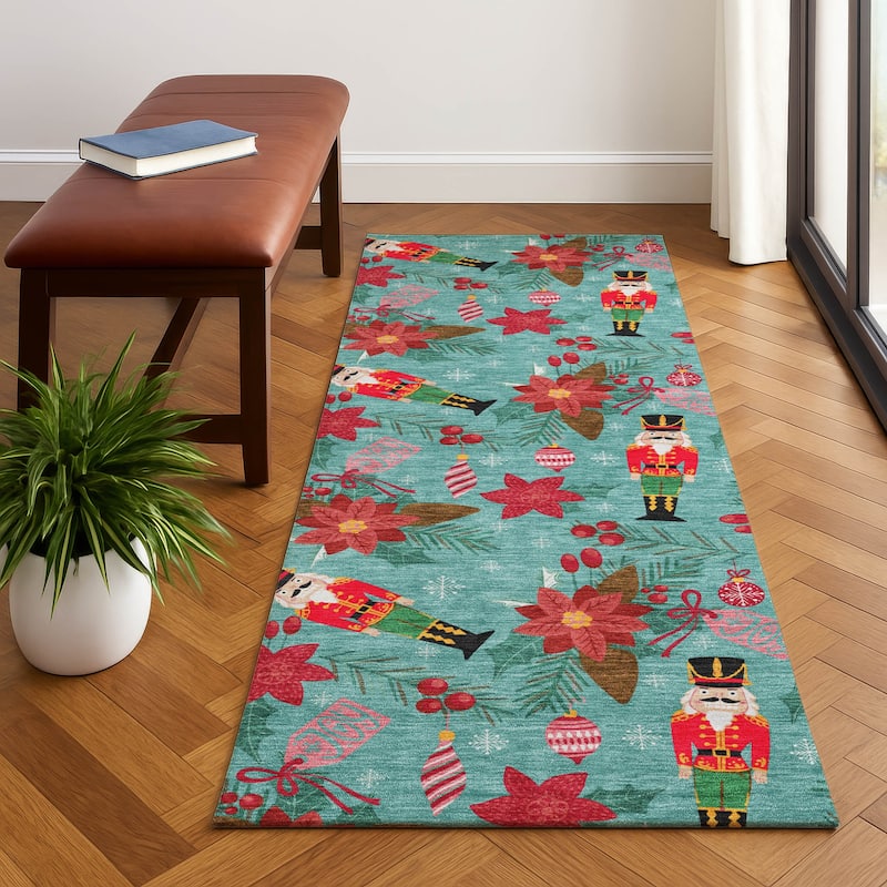 Premium Washable Super Soft Holiday Nutcracker Mayfield Rug - Teal - 2'3" x 7'6"