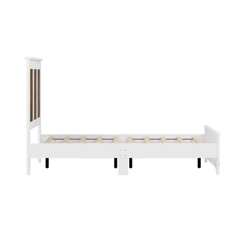 4-Pc Full/Queen Farmhouse Bedroom Set with Wooden Strip Stickers, Storage Nightstand & Dresser, White/Black