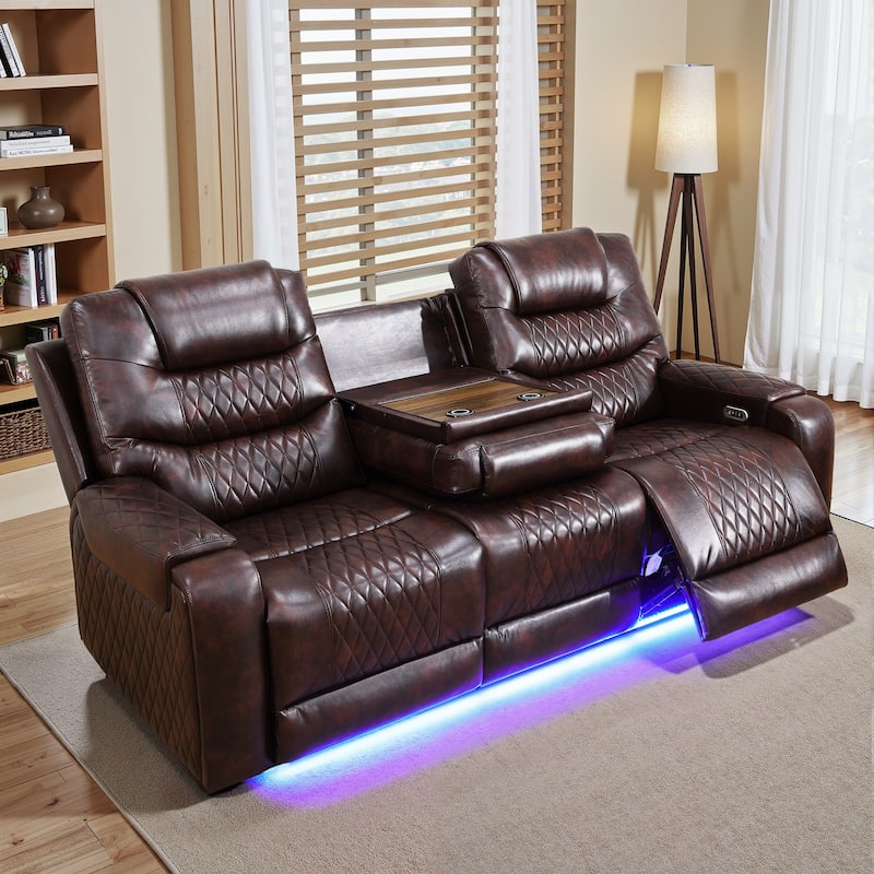 Breathing Leather 3-Piece Couch Recliner Sofa Set for Living Room