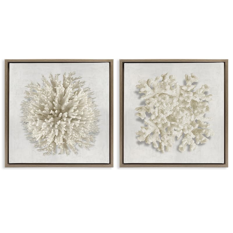 Stupell Distinct Natural Coral Framed Floater Canvas Wall Art Design By Caroline Kelly (Set of 2) - 25 x 25 - Brown