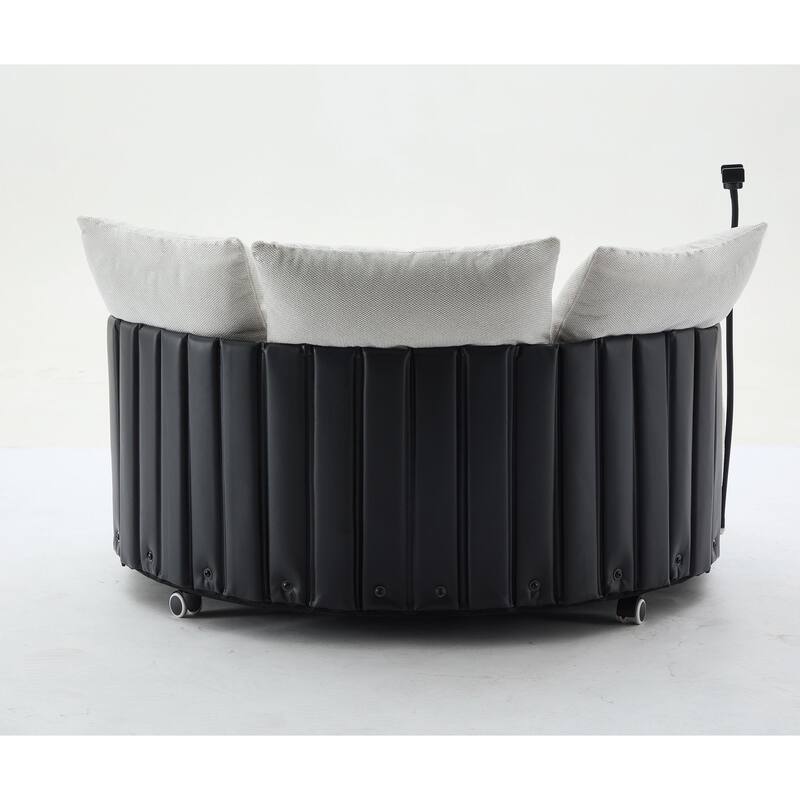 360° Swivel Barrel Chair Round Sofa Chair with Casters and Adjustable Phone Stand, Upholstered in Anti-Wrinkle Polyester Fabric