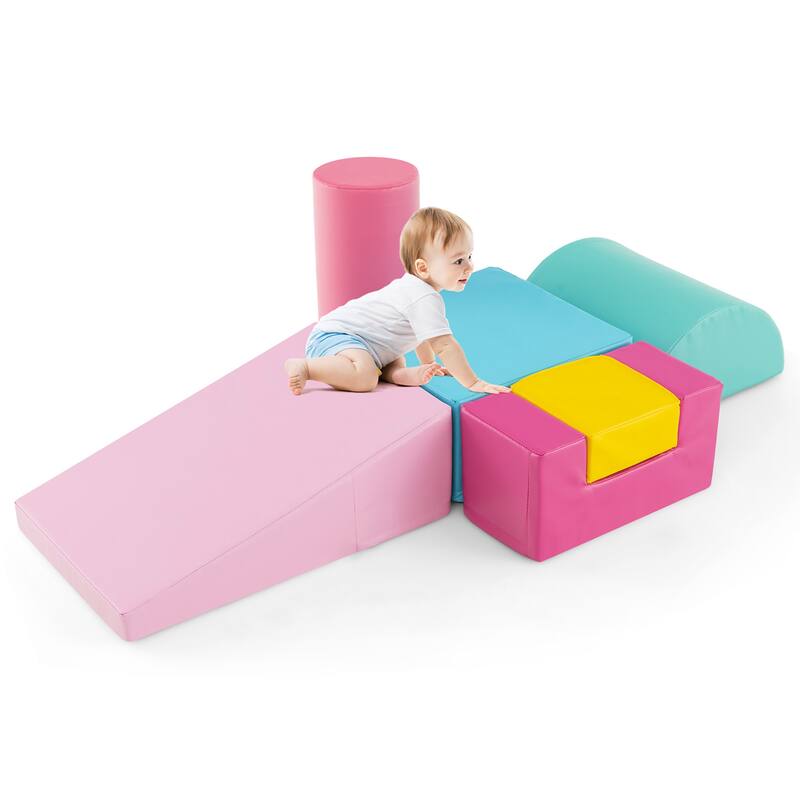 Gymax 6 PCS Kids Climber Play Set Indoor Foam Climb & Crawl Activity - Pink - Kids