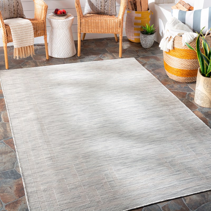 Livabliss Esana Traditional Border Outdoor Area Rug - 2'6" x 4' - Light Grey
