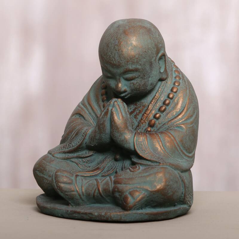 Novica Handmade Shaolin Meditation Cast Stone Sculpture